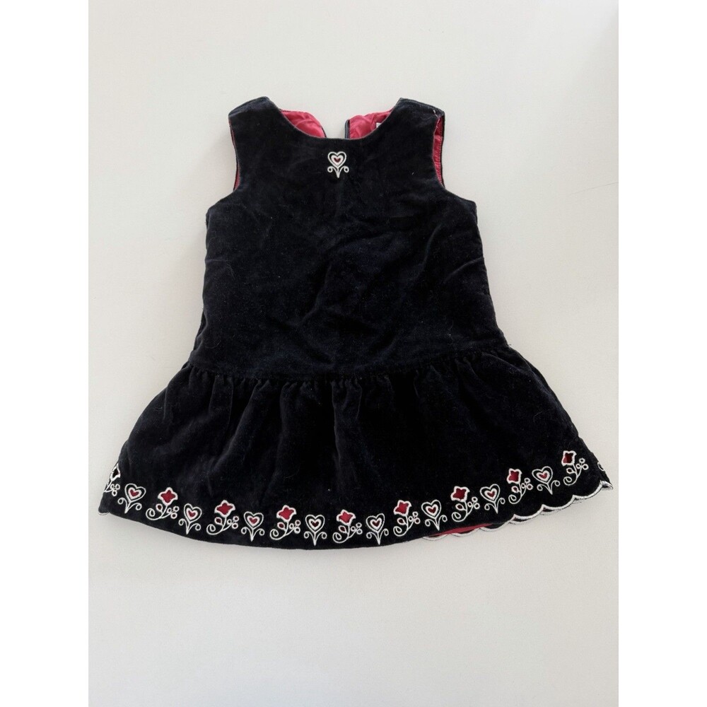 Hanna Andersson Velvet Dress Black size 80cm /2T Floral Embroidered Eyelet Child